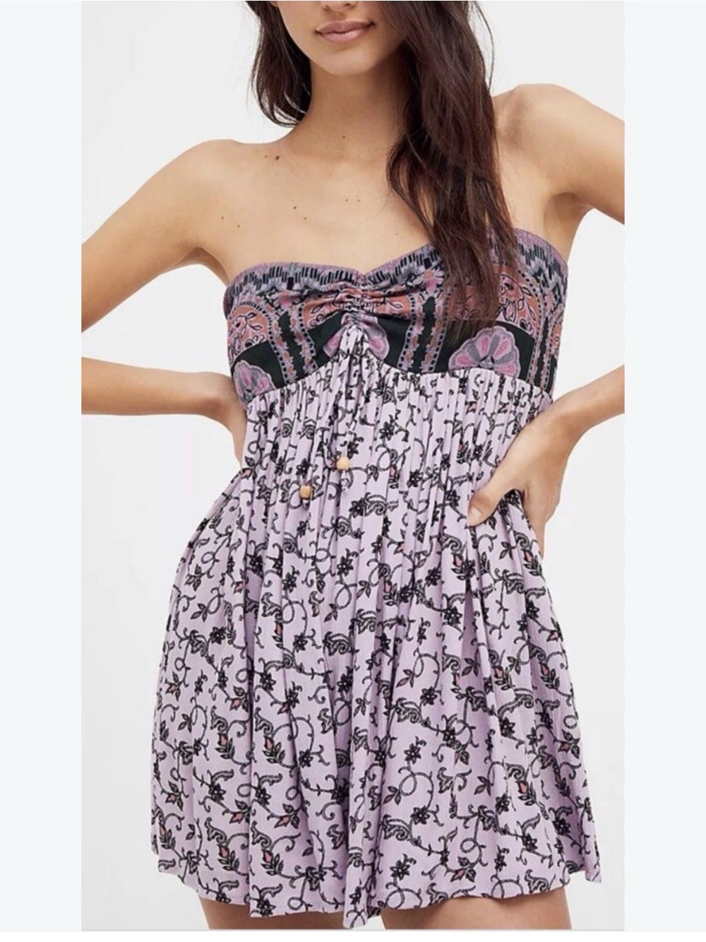 Free People Elowen Strapless Printed Romper Lavender Fields